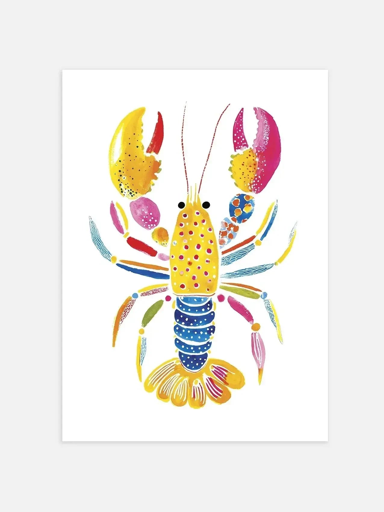 Colorful watercolor crayfish illustration art print on white background