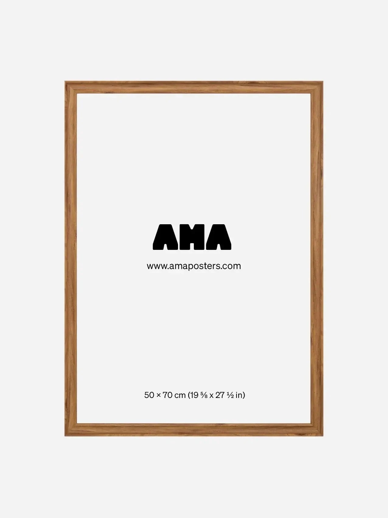 Dark brown wooden poster frame 50x70 cm with minimalist design on white background